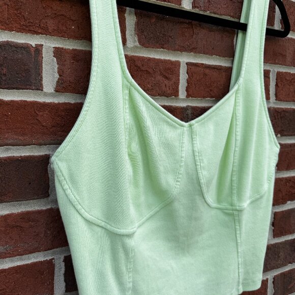 Aerie Cropped Corset Tank Top XXL Lime Green Ribbed Stretch - Picture 3 of 10